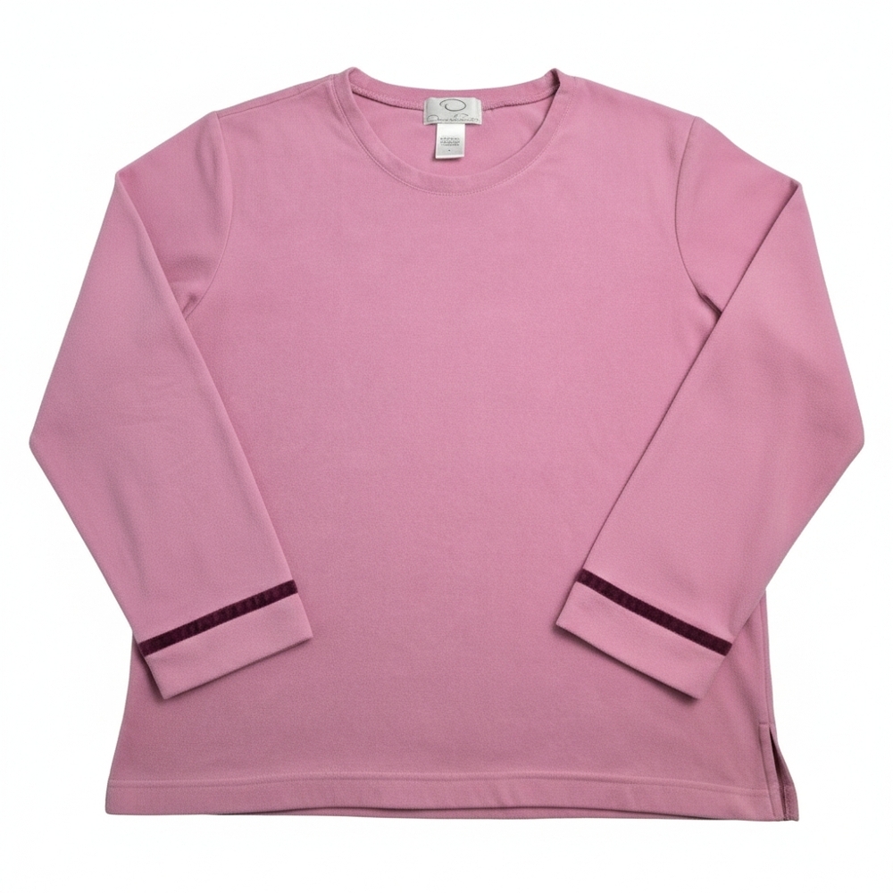 ​Vintage Oscar de la Renta Pink Label Mauve Fleece Velvet Trim Top Medium
